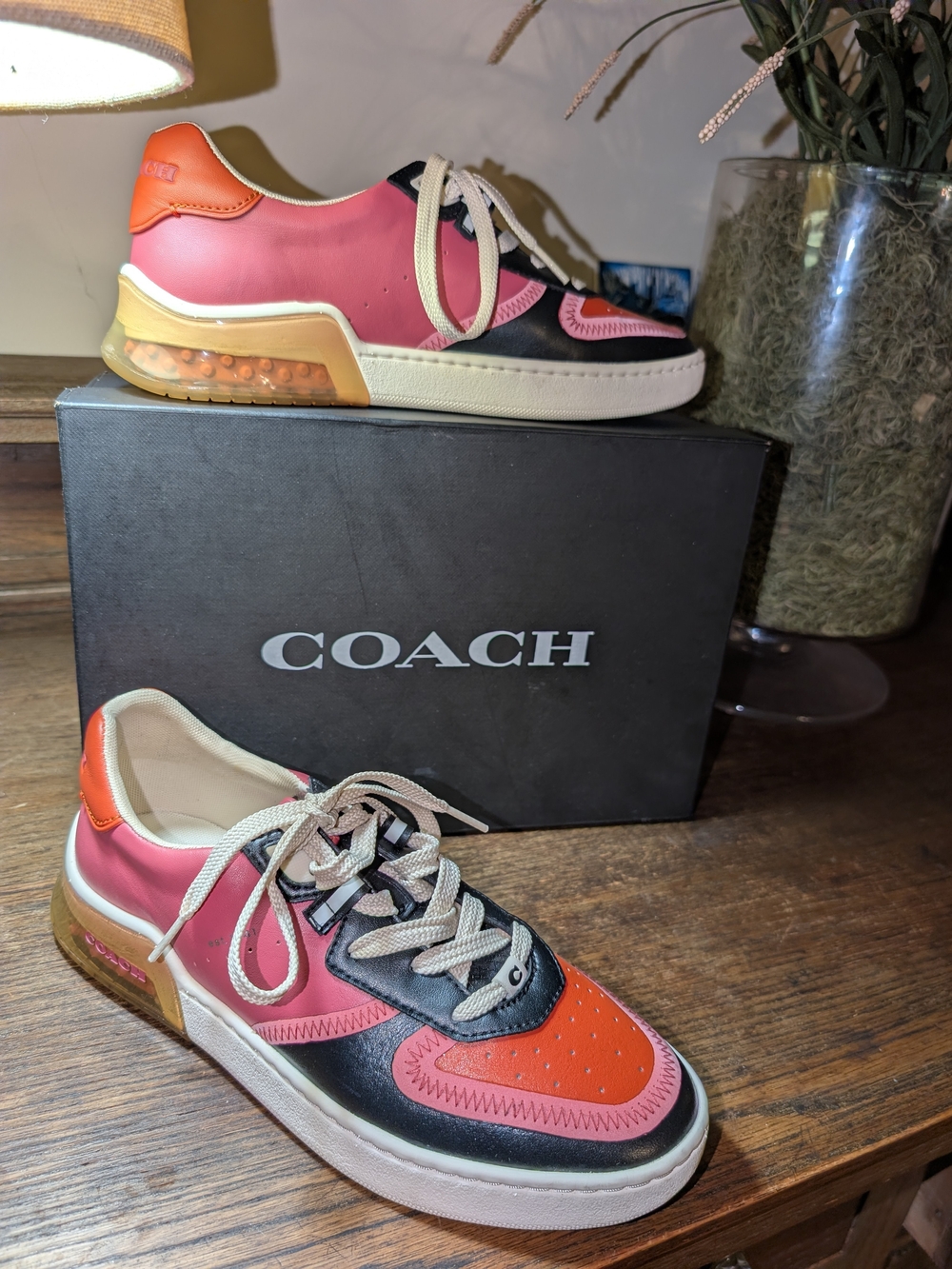 Coach Women's Pink & Orange Leather Low-Top Sneakers